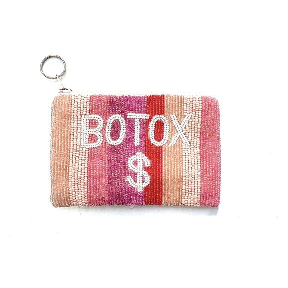 Pink Ombre Striped Beaded Botox Money $ Zipper Pouch 5.5 X 3.5” - Picture 1 of 3